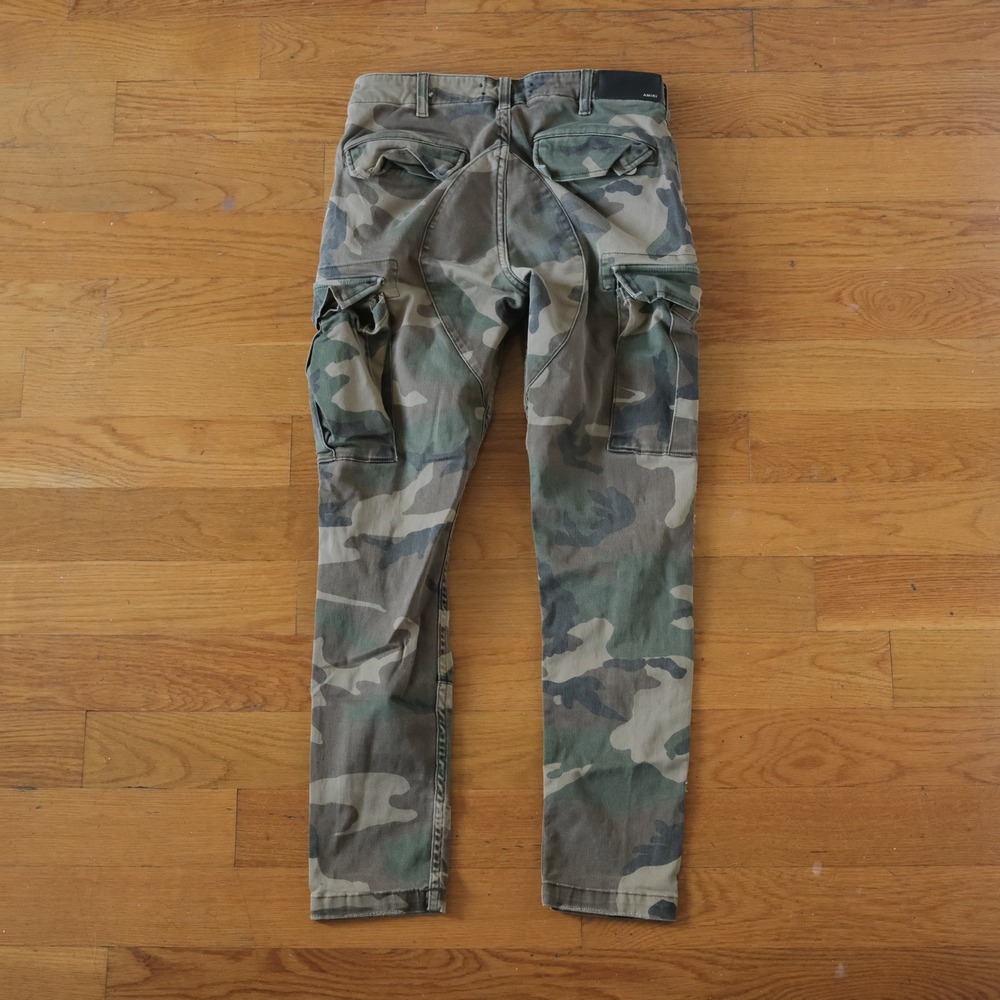Amiri Cargo Pants Mens Camo Distressed Slim Fit Streetwear Size 27 Luxury - Picture 10 of 11